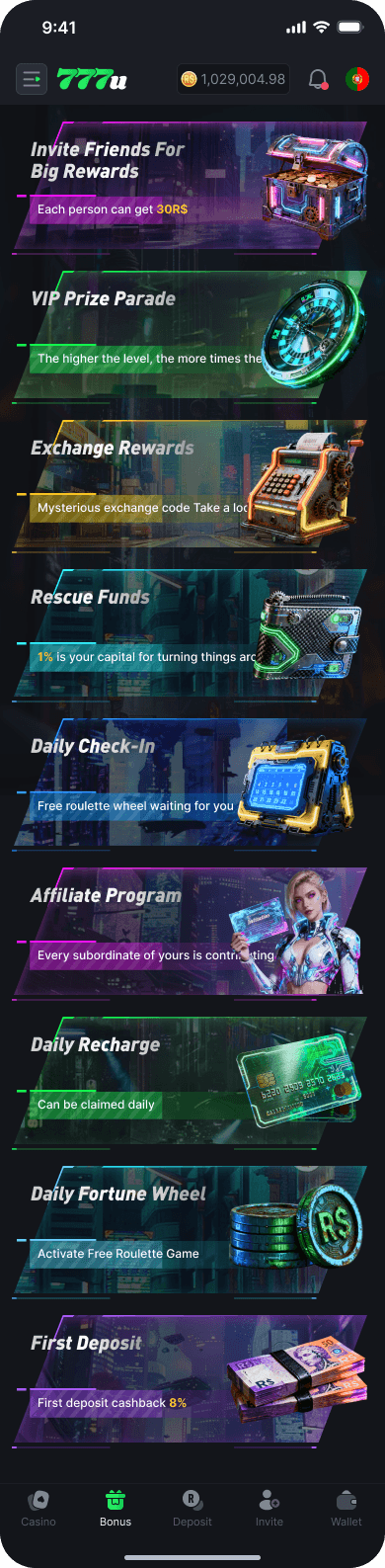 Rewards center listing all active bonuses