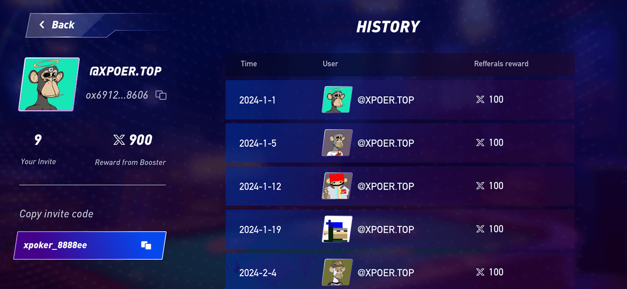 Referral history and rewards